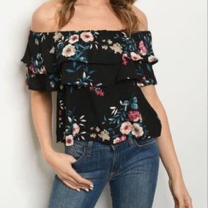 BF SALE 🖤 Black & Floral Off Shoulder Top S M L